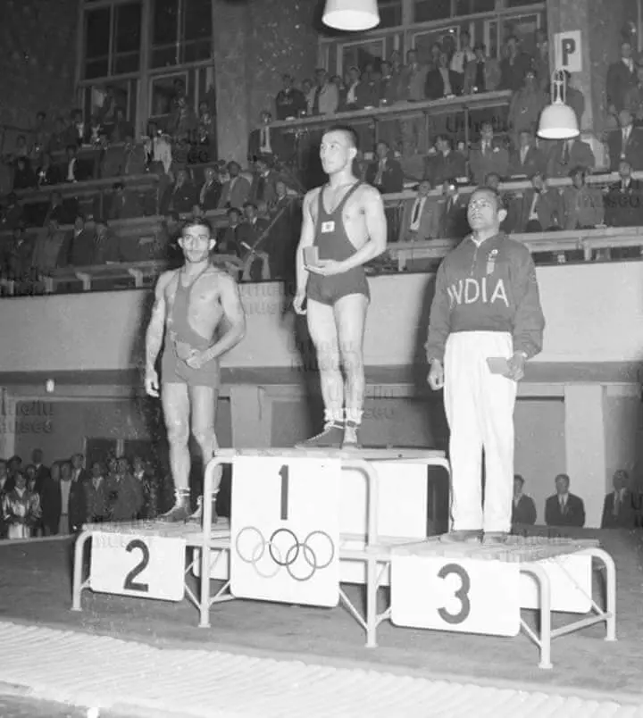  KD Jadhav on the podium of the 1952 Summer Olympics
