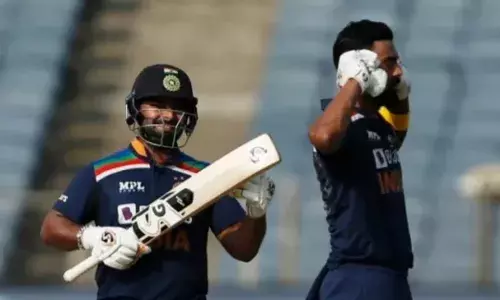 KL Rahuls fingers to ears celebration after scoring the century against England. [Source: Reuters]