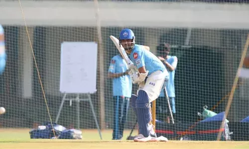 Delhi Capitals Ajinkya Rahane during the net session. He was joined by fellow Indian teammates Ishant Sharma and Umesh Yadav. [Source: Delhi Capitals]Delhi Capitals Ajinkya Rahane during the net session. He was joined by fellow Indian teammates Ishant Sharma and Umesh Yadav. [Source: Delhi Capitals]