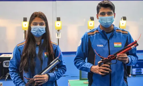 Indian shooters wearing mask at the New Delhi Shooting World Cup (Source: NRAI)