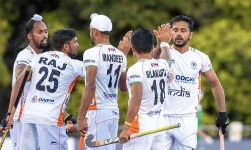 Indian mens hockey team after win over Argentina