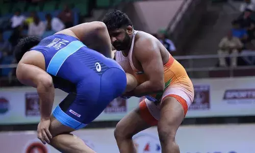 Indian wrestler Sumit Malik in action
