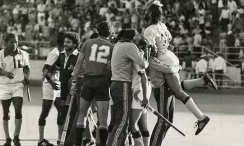 The Indian hockey players celebrate after winning the final against Spain to win the gold medal at the Moscow Olympics Games in 1980. (Source: Indian Olympic Association/Twitter) The Indian hockey players celebrate after winning the final against Spain to win the gold medal at the Moscow Olympics Games in 1980. (Source: Indian Olympic Association/Twitter)