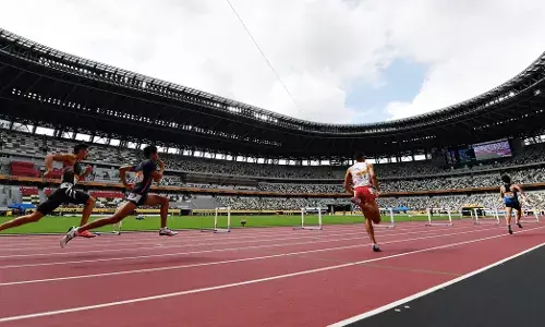Track and field test event in Tokyo Olympics stadium (Source: InsideTheGames) Track and field test event in Tokyo Olympics stadium (Source: InsideTheGames)