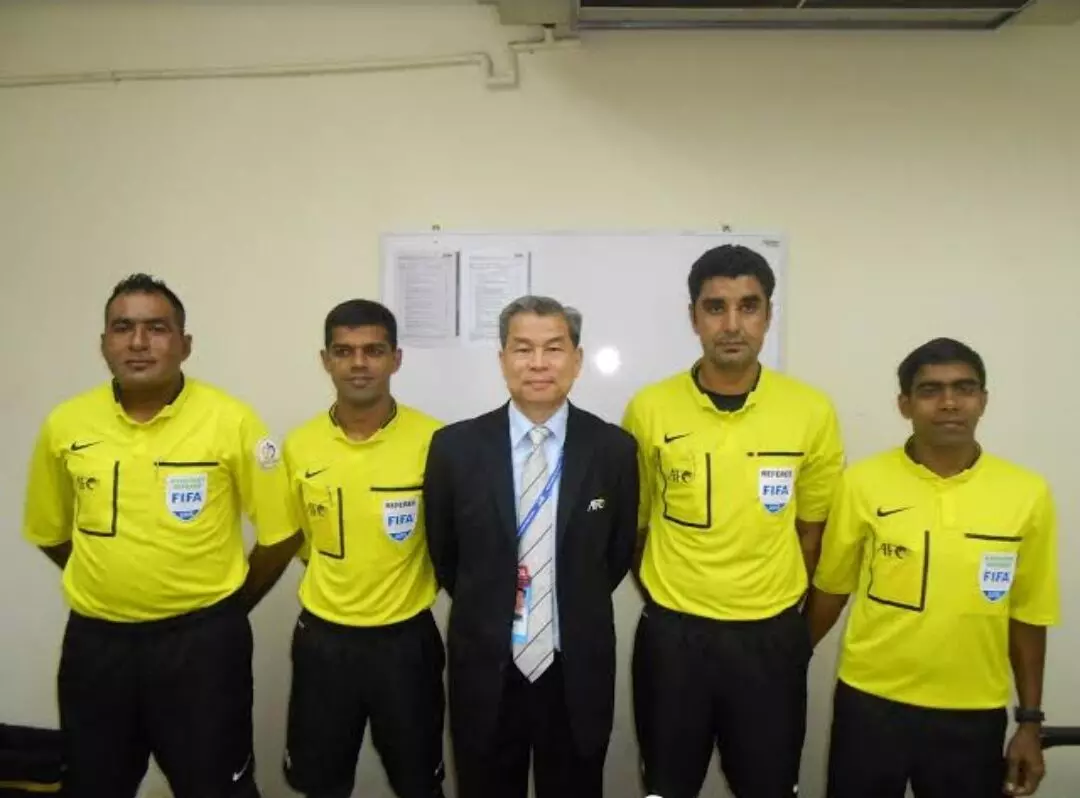 Samar Pal (extreme right) has officiated in 26 international matches.