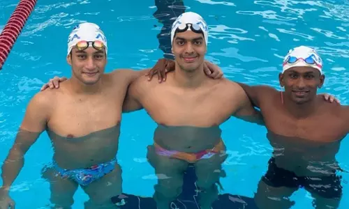 Indian elite swimmers Kushagra Rawat, Srihari Nataraj and Sajan Prakash [Source: Indian Express]