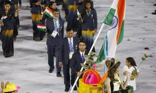 Abhinav Bindra flag-bearer at the opening ceremony of the 2016 Games in Rio de Janeiro
