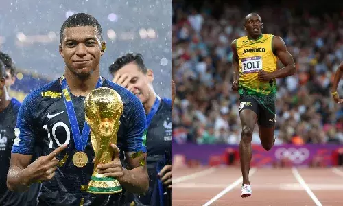 Kylian Mbappe at 2018 FiFA World Cup and Usain Bolt at the 2012 London Olympics Kylian Mbappe at 2018 FiFA World Cup and Usain Bolt at the 2012 London Olympics