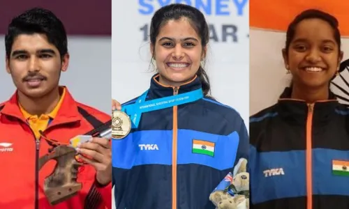 Saurabh Chaudhury, Manu Bhaker, and Elavenil Valarivan