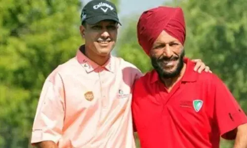 Golfer Jeev Milkha Singh with father Milkha Singh