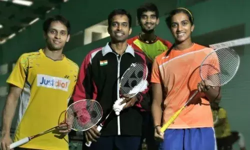 Pullela Gopichand with Parupalli Kashyap, Srikanth Kidambi and PV Sindhu