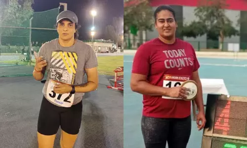 Indian Discus Throwers Seema Punia (left) and Kamalpreet Kaur (right)