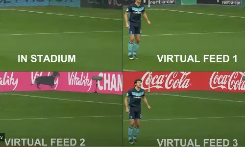 Four different ads on four different screens at the same time during football match.