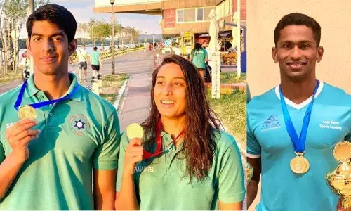 Indian Swimmers Srihari Nataraj, Maana Patel and Sajan Prakash