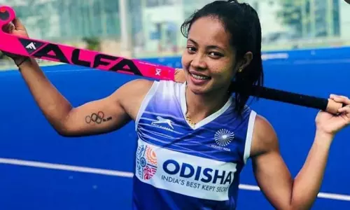 Sushila Chanu with the Olympic tattoo