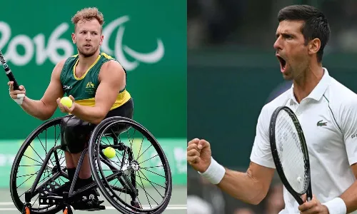 Tennis stars Dylan Alcott and Novak Djokovic