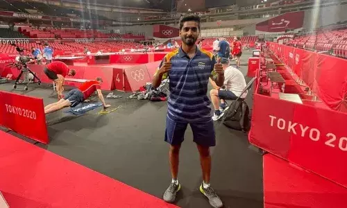 Table tennis player Sathiyan G at the Tokyo Olympics