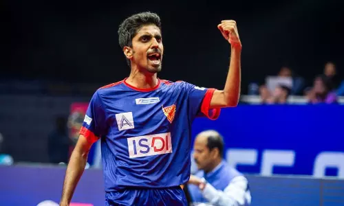 Sathiyan Gnanasekaran celebrating a point