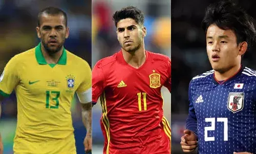 Dani Alves, Marco Asensio and Kubo (Source: Twitter)