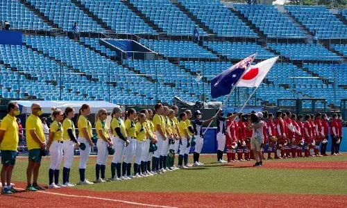 Bear was spotted during Japan and Australia softball game at Tokyo Olympics