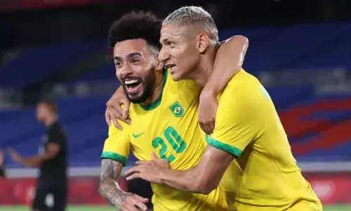 Richarlison celebrating his goal against Germany at Tokyo Olympics