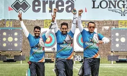Indian Archers Atanu Das, Pravin Jadhav and Tarundeep Rai
