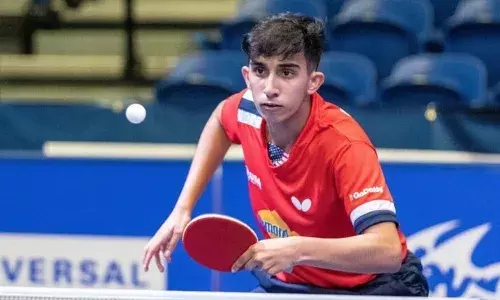 Indian American Table Tennis player Nikhil Kumar during a game Indian American Table Tennis player Nikhil Kumar during a game