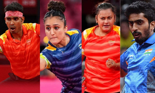 Table tennis stars Sharath Kamal, Manika Batra, Sutirtha Mukherjee and Sathiyan Gnanasekaran at Tokyo Olympics