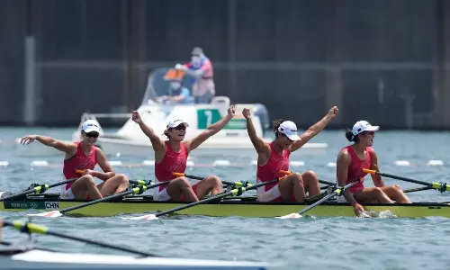 Chinese womens rowers set new quadruple sculls world record at Tokyo Olympics(Source: Richmond Times) Chinese womens rowers set new quadruple sculls world record at Tokyo Olympics(Source: Richmond Times)