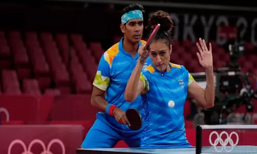 Sharath Kamal and Manika Batra in action at tokyo olympics
