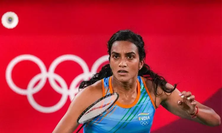 PV Sindhu in action at Tokyo Olympics PV Sindhu in action at Tokyo Olympics