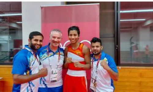 Indian Boxer Lovlina Borgohain with her coaches Indian Boxer Lovlina Borgohain with her coaches