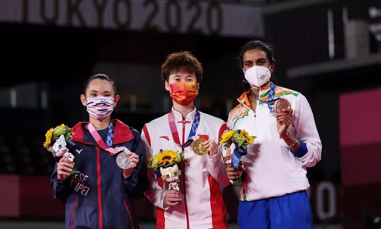 Tai Tzu-ying (silver), Chen Yufei (gold), PV Sindhu (bronze) at the Tokyo Olympics (Source:Getty Images) Tai Tzu-ying (silver), Chen Yufei (gold), PV Sindhu (bronze) at the Tokyo Olympics (Source:Getty Images)