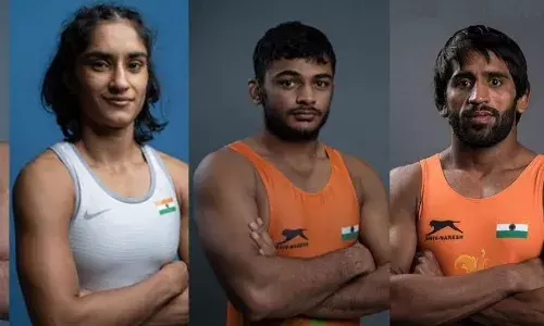 India Wrestlers Vinesh Phogat, Deepak Punia and Bajrang Punia