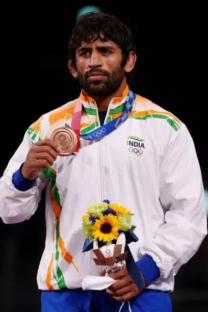 Bajrang Punia with his Olympics bronze medal (Source: Getty Images)