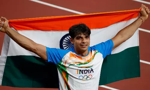 Neeraj Chopra after winning the gold medal at Tokyo Olympics (Source: Reuters)