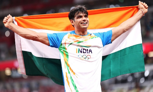 Neeraj Chopra after winning the gold medal at Tokyo Olympics (Source: Reuters)