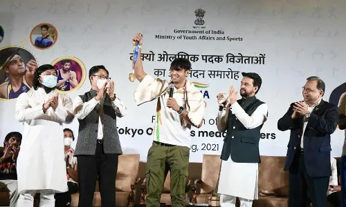 Neeraj Chopra being felicitated by the Government of India Neeraj Chopra being felicitated by the Government of India