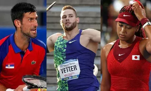 Novak Djokovic, Johannes Vetter and Naomi Osaka Novak Djokovic, Johannes Vetter and Naomi Osaka