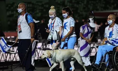 Guide dogs at the Opening Ceremony of the Tokyo Paralympics