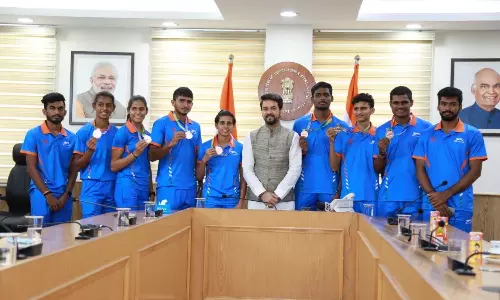 Anurag Thakur interacts with U20 World Athletics Championships athletes and medallists (Source: SAI media)