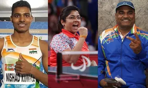 Nishad Kumar, Bhavina Patel and Vinod Kumar at the Tokyo Paralympics