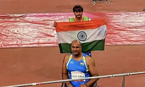 Vinod Kumar after winning the bronze medal (Source: Neha Agarwal/Twitter)
