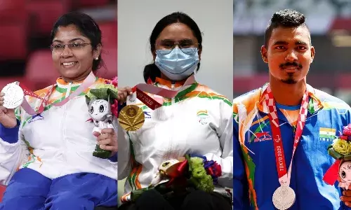 Indian Tokyo Parlympics medallists Bhavina Patel, Avani Lekhara and Nishad Kumar Indian Tokyo Parlympics medallists Bhavina Patel, Avani Lekhara and Nishad Kumar