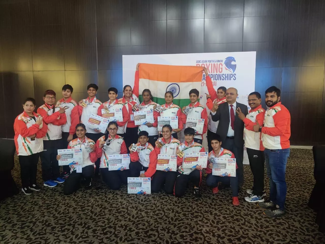 Youth Indian women boxers pose with their medals at the 2021 Asian Youth & Junior Boxing Championships in Dubai Youth Indian women boxers pose with their medals at the 2021 Asian Youth & Junior Boxing Championships in Dubai