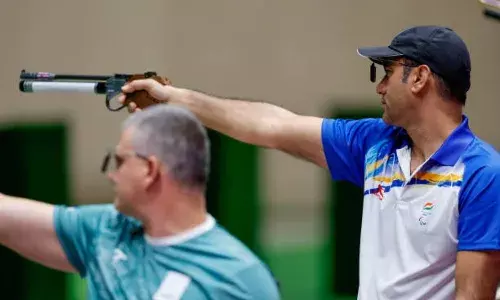 Singhraj Adhana during final of 10m air pistol at tokyo paralympics (Source: Getty Images)