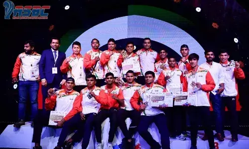 Indias youth mens team pose with their medals