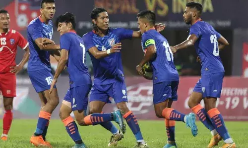 India celebrates Anirudh Thapas goal (Image source: AIFF Media) India celebrates Anirudh Thapas goal (Image source: AIFF Media)