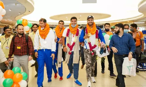 Indian Paralympic medallists return to country from Tokyo (Source: SAI/Twitter) Indian Paralympic medallists return to country from Tokyo (Source: SAI/Twitter)
