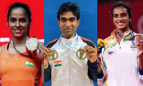 Badminton stars Saina Nehwal, Pramod Bhagat and PV Sindhu Badminton stars Saina Nehwal, Pramod Bhagat and PV Sindhu